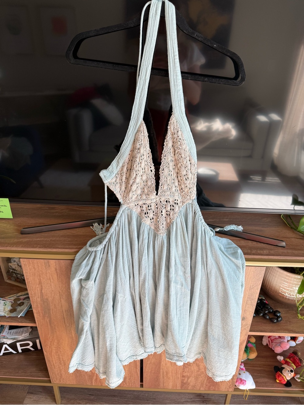 Free People Mint Green Textured Halter Dress with Tassel Detail - Picture 2 of 6